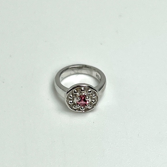 10K White Gold Pink Tourmaline Birthstone Ring Charm Pendant .72 grams - New - Picture 2 of 8